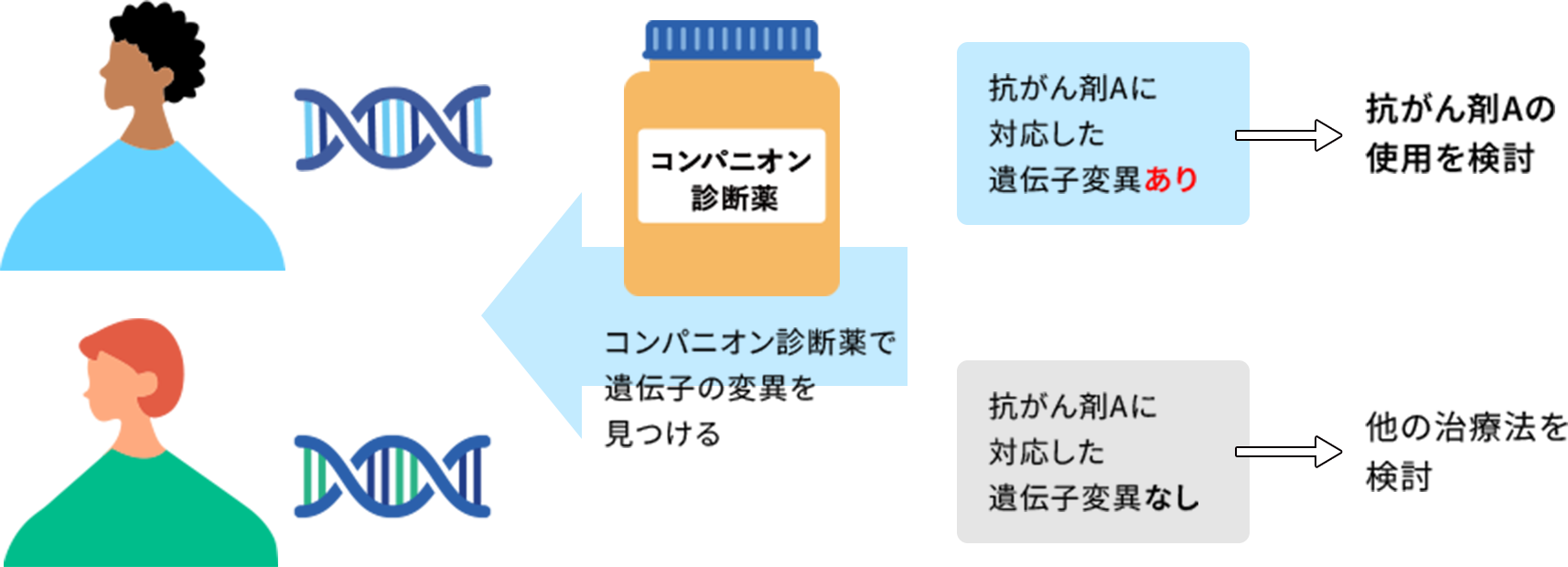 「コンパニオン診断」は、がん細胞の中に、分子標的薬の標的対象となる遺伝子の変異があるかどうかを「コンパニオン診断薬」を使って検査するが、一つひとつの遺伝子を順番に調べるため時間がかかっていた