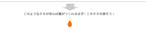 このようなタネがあれば薬がつくれるはず!このタネを探そう!