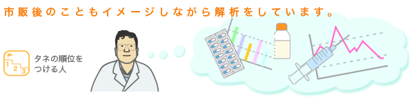 市販後のこともイメージしながら解析をしています。
              タネの順位をつける